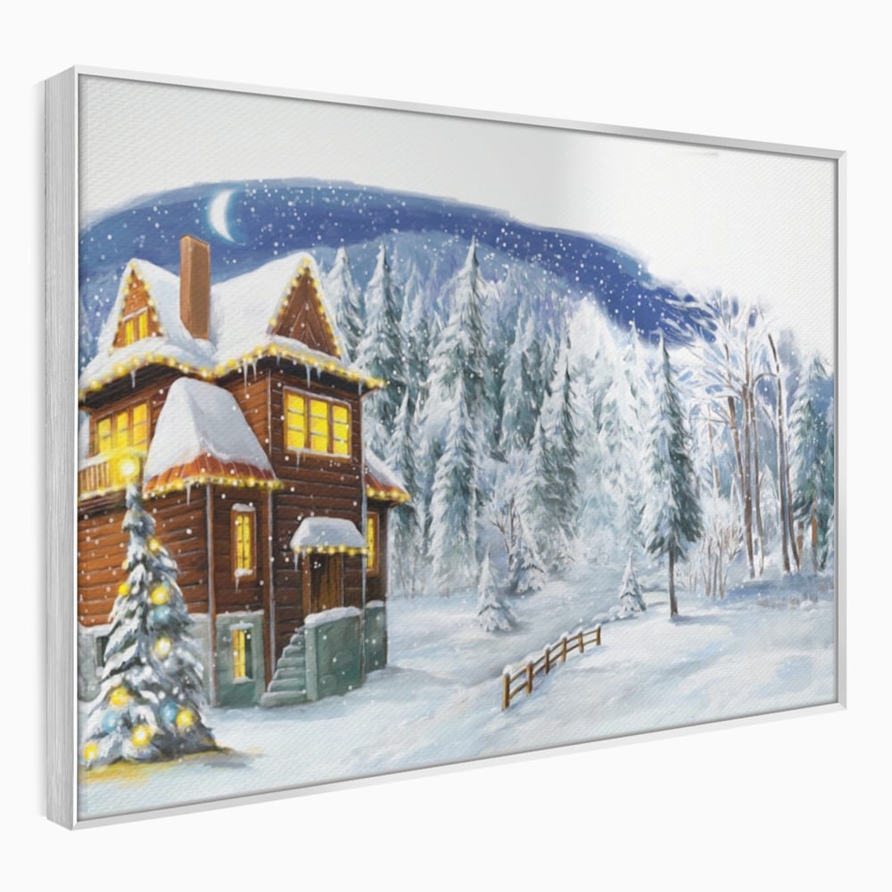 Tablou canvas cu tablou canvas cu peisaj de iarna, in rama de aluminiu argintiu